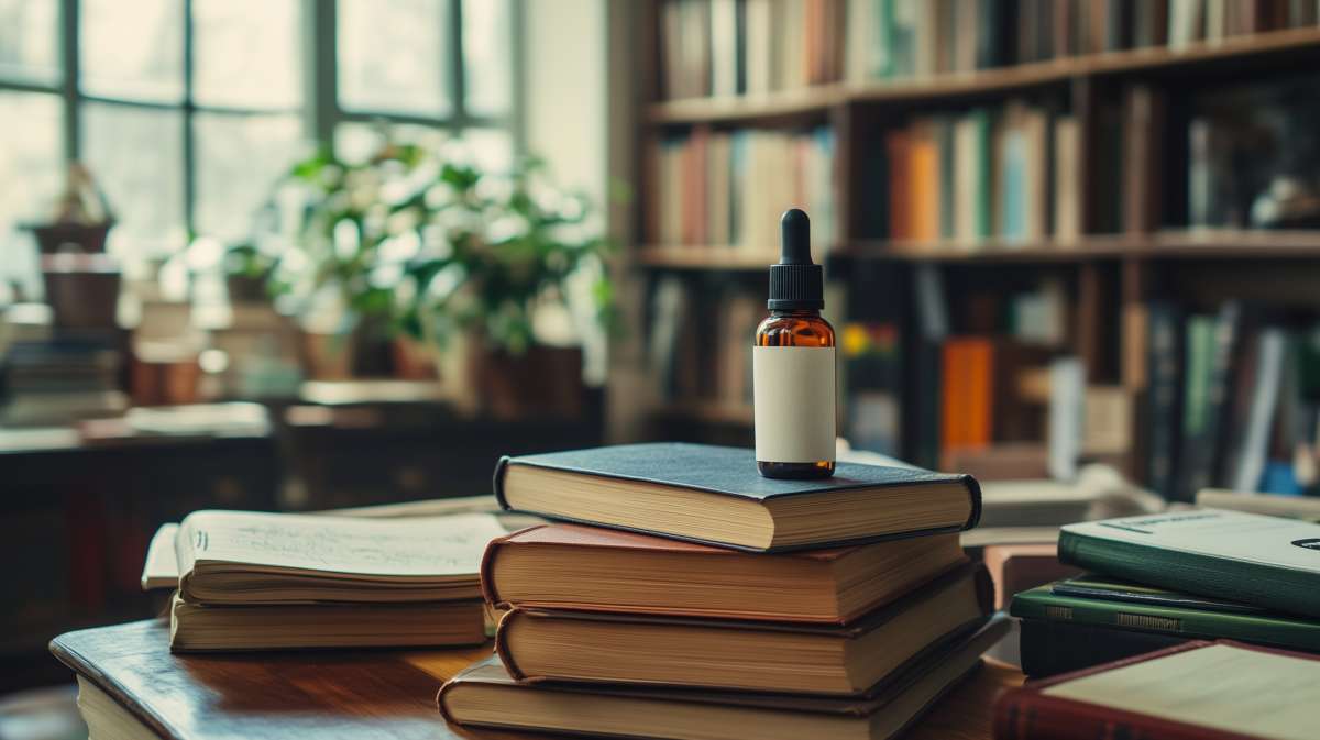 Une huile de CBD et des livres