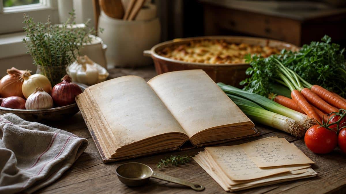 Livre de cuisine classique ouvert dans une cuisine familiale