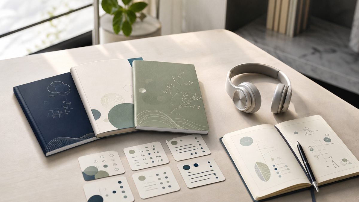 Manuels, fiches et casque audio pour apprendre le coréen