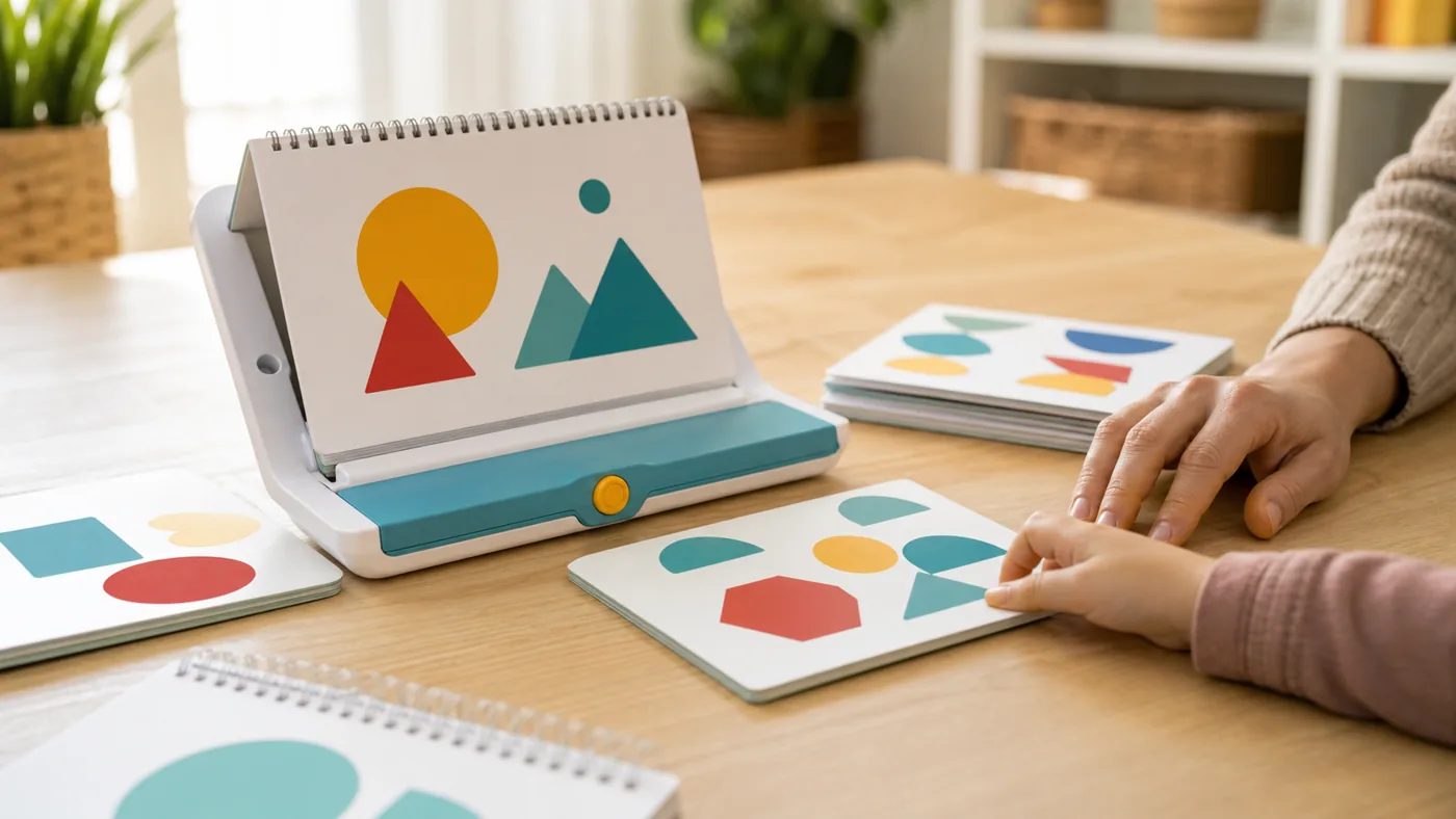 Activité de lecture interactive accompagnée sur une table en bois