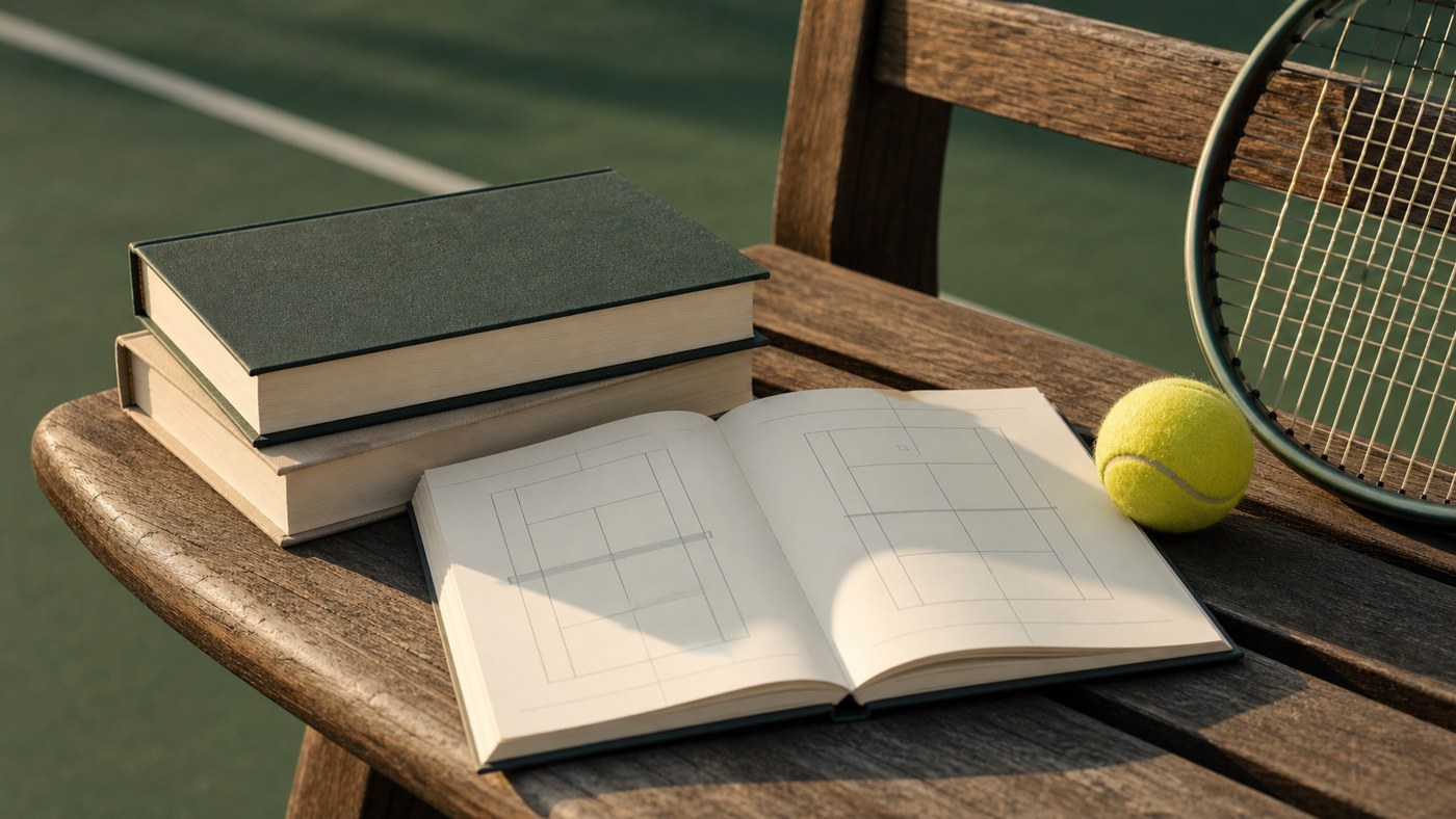 Livres, carnet tactique, balle et raquette pour choisir un ouvrage de tennis